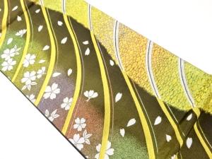 曲線に桜散らし模様織出し袋帯